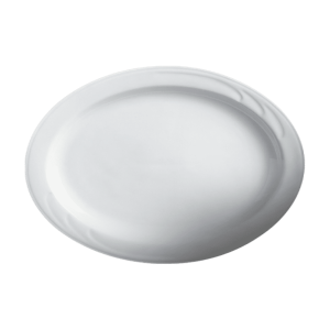 Cameo China Oval Platter (Models 301-123 / 301-133) from the Bostonian collection, featuring embossed lines and designed for serving appetizers, entrees, or desserts in restaurants.