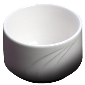 Cameo China Soup Cup, Stackable (No Handle) (11 oz, Model 301-40CN) from the Bostonian collection, featuring embossed lines and designed for soups and small portions in restaurants.