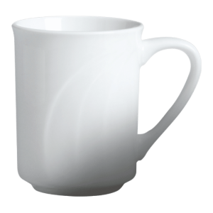Cameo China Mug (12 oz, Model 301-79) from the Bostonian collection, featuring embossed lines and designed for coffee and tea in restaurants.