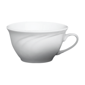Cameo China Low Cup (8 oz, Model 301-90C) from the Bostonian collection, featuring embossed lines and designed for coffee and tea in restaurants.