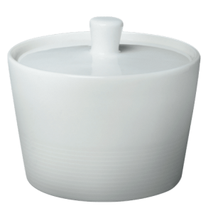 Cameo China Royalmont 10.5-ounce ceramic sugar bowl with lid for restaurant table service.