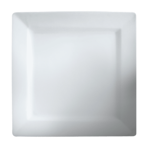 Cameo China square rim ceramic plates in various sizes, suitable for upscale dining.