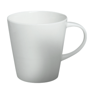 Cameo China Royalmont 3.5-ounce and 8-ounce non-stackable ceramic mocca cups for restaurant beverage service.