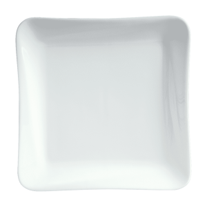 Cameo China slant square ceramic plates in 7-inch and 10-inch sizes, suitable for restaurant service.