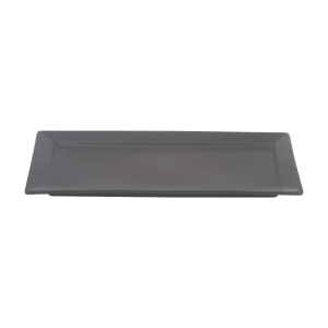Cameo China 14” x 7” black rectangular rimmed ceramic platter for restaurant service.